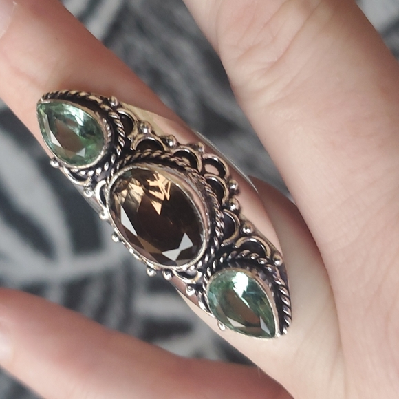 New Smoky Topaz & Tsavorite 925 Silver Statement Ring. - Picture 4 of 16